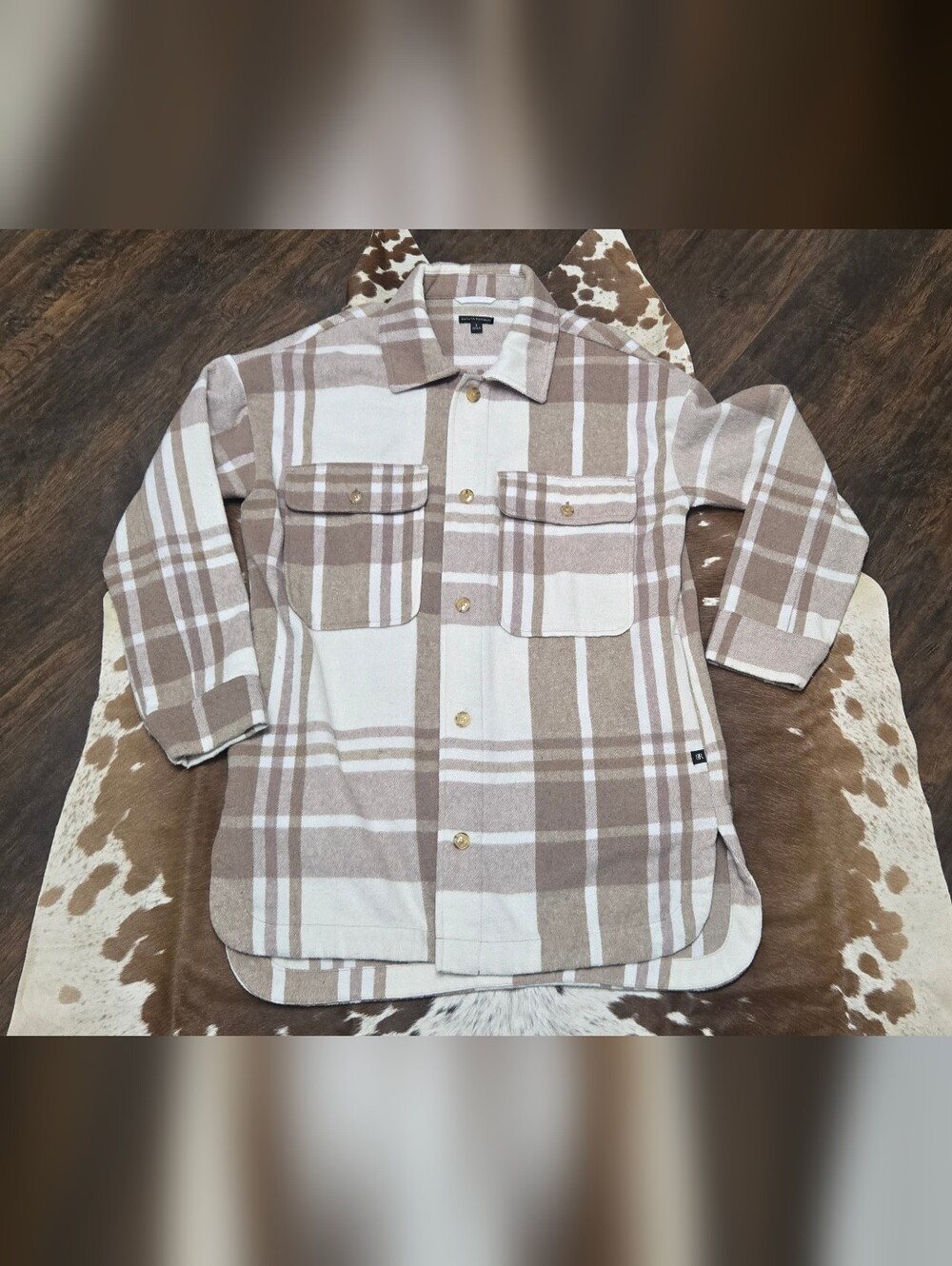 Banana Republic Taupe & White Plaid Shirt Jacket